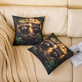 Erosebridal Kids Raccoon Decorative Pillow Cover Cute Wild Animals Pillow Cover Room Home Decor Kawaii Raccoon Cushion Cover Jungle Wildlife Throw Pillow Cover 18X18,Soft Microfiber