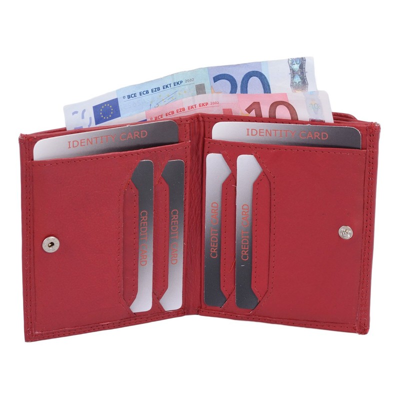 Leather Boxed Style wallet with large coin compartment LEAS, cherry/red