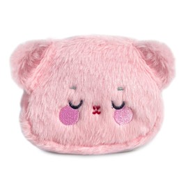 WisePoint Plush Coin Purse, Soft Change Purse Coin Pouch with Zipper, Bear Shaped Coin Wallet for Women and Girls, Exquisite Coin Bag Small Storage Bag for Lipsticks, Coin, Cards, Cash (Pink)