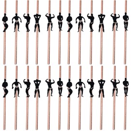 CARAGO 24 Pcs Hen Party Straws Rose Gold Naughty Straw, Hen Party Accessories Hen Do Accessories Metallic Paper Straws with Funny Male Dancer Cutouts for Bridal Shower Girls Night Out Birthday Party