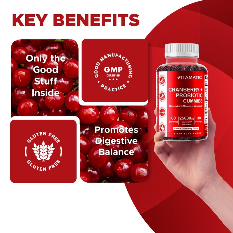 Vitamatic Vegan Cranberry Gummies with D-Mannose, Probiotics & Vitamin C