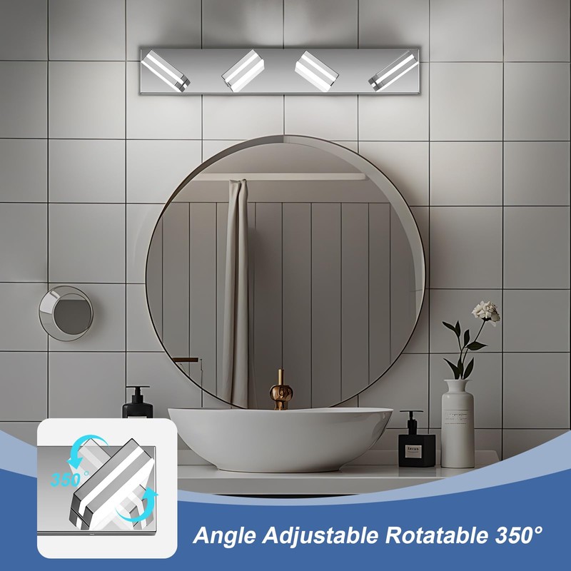 JZEKVN Modern LED Bathroom Lights Fixtures(4-Light),Stainless Steel Chrome Acrylic Wall