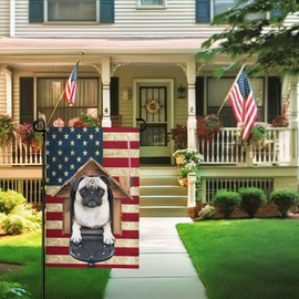 Pug Garden Flags Patriotic Dog Garden Yard Flags 12 X 18 Double Sided Polyester Pug America Flag Lawn Decor Flag Banners for Garden Decorations