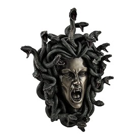 JFSM INC. Bronze Finish Head of Medusa The Greek Gorgon Serpent Resin Wall Sculpture 14.5 Inches High