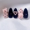 [Handmade Nail Tips] Ribbon Dotted Nail Tips - Short Oval