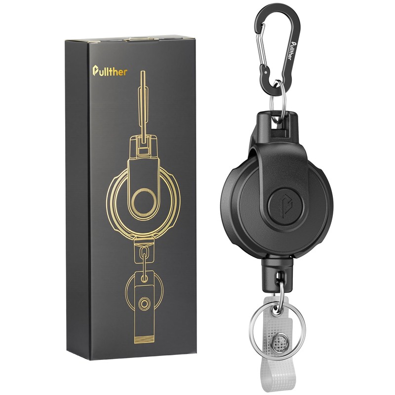 pullther Retractable Key Ring - 360° Rotatable, Durable Extendable Carabiner