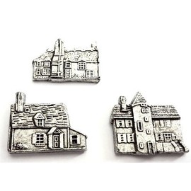 Country Cottage Push Pins, Metal Push Pins,15pc Set, Antique Silver