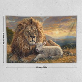 KTIMIPE Animal Sunset Nature Lamb And Lion Tapestry Wall Hanging Large Wall Art Decor Flag Backdrop for Bedroom Living Room Dorm 40"×60"