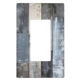 1 Gang Decorator/Rocker Wall Plate, Retro Grey Wooden Board Single GFCI Decora Rocker Switch Plate Covers Standard Size, Decorative Light Switch Covers