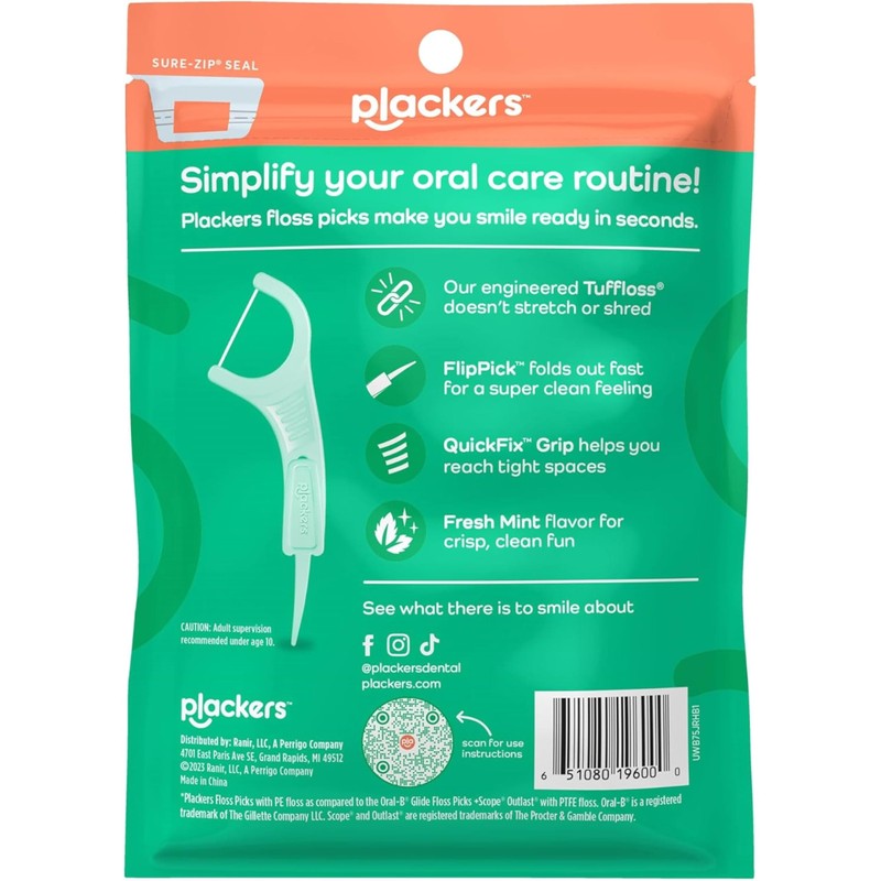 Plackers Micro Mint Dental Floss Picks, 90 Count (Pack of