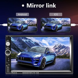 Podofo Double Din Car Stereo Radio 7 Inch Touch Screen Bluetooth Handsfree Mirror Link USB SD FM Audio Receiver with Backup Camera Wireless Steering Wheel Control