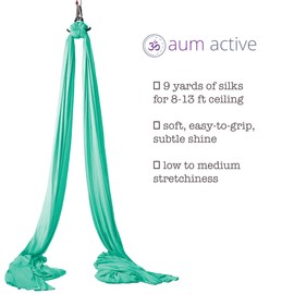 aum active Aerial Silks Starter Kit - Durable 9 Yards of Aerial Yoga Hammock with Hardware & Guide - Aerial Swing for Acrobatic Flying Yoga & All Levels (Aerial Rigging Point Up to 29ft)