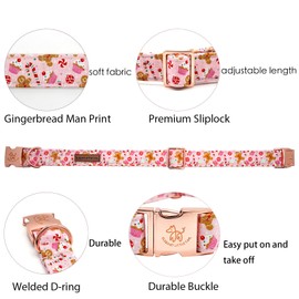 ELEGANT LITTLE TAIL Christmas Dog Collar, Pink Gingerbread Man Pet Collar Holiday Dog Durable Cute Dog Collars Female Pet Gift Adjustable Dog Collar for Small Medium Large Dogs