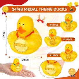 DEEKIN 24 Pcs 24 Pcs/48 Pcs Award Medal Rubber Ducks 2 Inch Winner Ducks Medal Party Favors Sports Competition Prize Gifts Decor