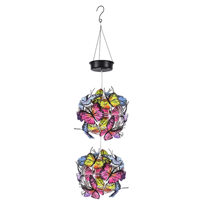 Solar Powered Garden Hanging Lights Mesh Orb with Butterflies Waterproof