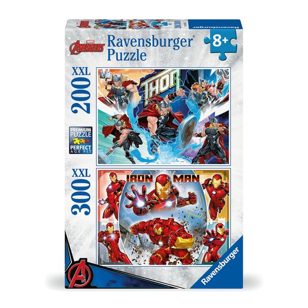 Ravensburger-Puzzle pour Enfants-1 Puzzle de 200 pièces XXL et 1 Puzzle de 300 pièces XXL-Avengers -Dès 8 Ans-Puzzle de qualité supérieure-Carton épais et résistant-Iron-Man et Thor-80716