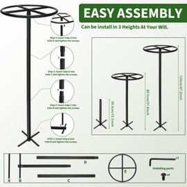 1 Pcs Adjustable Round Metal Dragon Fruit Plant Trellis 12" x 12" x 50" Durable Vertical Support Tower Plant Cage for Gardening Climbing Plants Trees Cactus Outdoor Garden, Installation Required