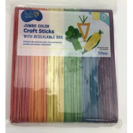 HELLO HOBBY QTY 75 JUMBO COLORED WOODEN CRAFT STICKS 6" X 3/4" NEW FREE SHIPPING