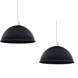 LEDSone Industrial Metal Lampshade Ceiling Light Easy Fit Large Shade 21cm Vintage Pendant Light Shade Dome Shaped Rustic Retro Ceiling Lampshade (Black-2 Pack)