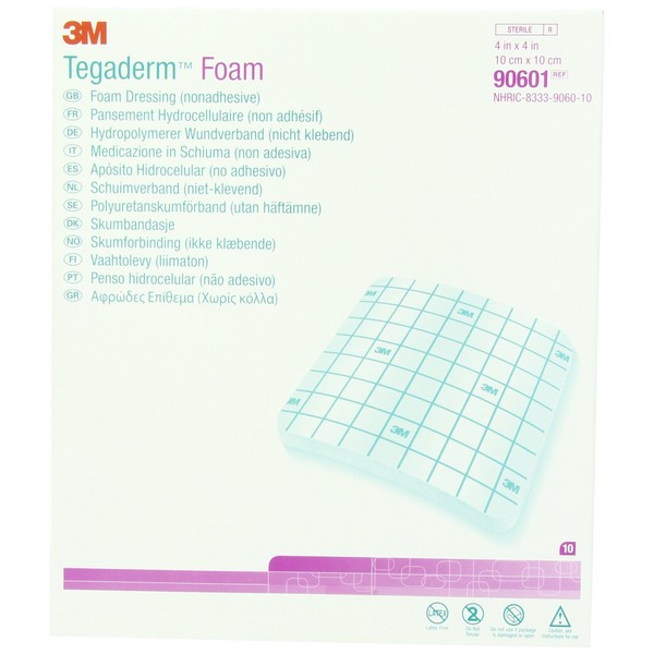 3M™ Tegaderm™ High Performance Foam Non-Adhesive Dressing 90601, Square, 4" x 4"