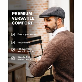 TOP-EX XXXL Wool Flat Cap for Men Tweed Newsboy Baker Boy Hats Peaked Cap for Golf & Fishing Gatsby Duckbill Caps for Shooting Walking Hunting Black