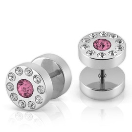 Soul-Cats Fake Plug Stud Earrings with Zirconia Rhinestones Purple Pink Black White Pack of 2
