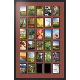 ArtToFrames Collage Photo Frame Double Mat with 30-4x6 Openings with Satin Black Frame and Cognac mat.
