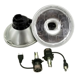12vMax Electronics 7" Inch Round Glass Headlight Lamp Housing Hi/Low Beam With LED H4/9003 Bulbs Factory Upgrade LED HID Halogen Bulb