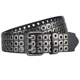 Lamerry Studded Belt, 3 Layers, Western Belt, Leather Belt, Subculture Style, Y2k, Hip Hop, Dance, American Casual, 43.3 inches (110 cm), Men's, Women's, Black, Black