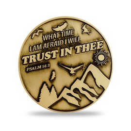 PLG Christian Challenge Coin with Psalm 56:3 What Time I Am Afraid I Will Trust in Thee and The Lord is My Rock - Inspirational Pocket Token, Religious Gift for Christians, Daily Faith Reminder