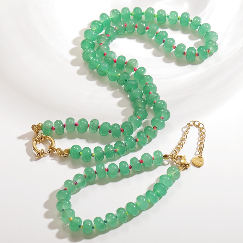 Qitian Green Beaded Necklace for Women,Summer Boho Bead Choker Necklace