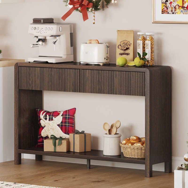 FATORRI Console Sofa Table with 2 Drawers, Wood Couch Table