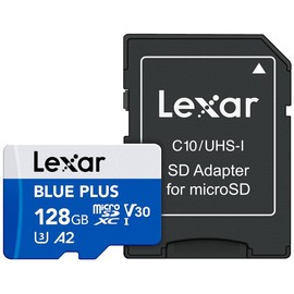 Lexar Blue Plus 128GB MicroSD Memory Card UHS-I with SD adapter, up to 170MB/s read C10 / A2 / U3 / V30 microSDXC