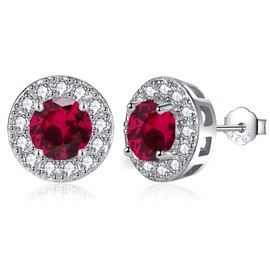 MASOP Stud Earrings 925 Silver Birthstone Earrings Round Cubic Zirconia Jewellery Gifts for Women Ladies Girls Birthday, Cubic Zirconia, Cubic Zirconia