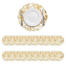 Baoswi 20 Pcs Disposable Gold Placemats, Round Placemats, 33cm(13in) Diameter Gold Foil Mesh Pressed Fall Table Mates, Gold Doilies for Dining Table Wedding Birthday Party Holiday Home Decoration