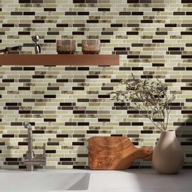 Vamos Tile 12" x 12" Peel and Stick Self Adhesive Kitchen Backsplash, Stick On Tile Backsplash for Kitchen & Bathroom(10 Sheets)