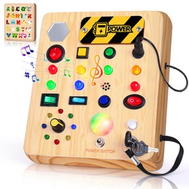 TINTECUSA Busy Board with LED Light, Wooden Sensory Toys for Toddler, Montessori Music Toy for Airplane, Travel Activity Educational Learning Autism Toys, Birthday Boys Girls Gifts