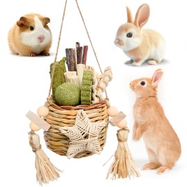 Jorewood Rabbit Chew Toys, Natural Reed Grass Hanging Basket Chews, Woven Bunny Chewing Treats for Small Pets