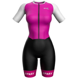 Sparx Aero Triathlon Suit Women Short Sleeve Tri Suit Women Running Swimming Cycling Skinsuit (Pink, 2XL)