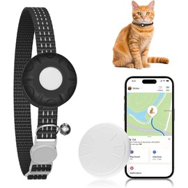 ZFSJTAG GPS Tracker for Cats, Compatible with Apple Find My App (Only iOS), No Monthly Fee, Waterproof (White Tracker, Black Cat Collar)