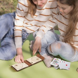 Travel Cribbage Board Game Set, Portable Unique Peg-Free Cribbage Board, Leather & Magnetic Rotating Wood Scoreboard with Playing Cards, Pocket Sized Tiny Card Game Board