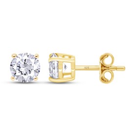 SAVEARTH DIAMONDS 4-Prong Solitaire Style, 5MM Round Cut Lab Created Moissanite Diamond Stud Earrings For Womens In 14K Yellow Gold Over Sterling Silver (D Color, VVS1 Clarity, 0.87 Cttw)