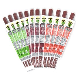 Variety - Original, Jalapeno, Smokey Sweet Flavors Grass Fed Beef Stick, Sogo Snacks, Gluten-Free Snack, Road Trip Snacks, Snack Pack of 12, Spice Level 0-3.5 of 5 Jerky Sticks