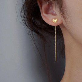 Atentuyi Boho Mini Heart Stud Earrings Gold Threader Earrings Long Chain Earrings Chain Tassel Earrings Chain Dangle Drop Earrings Small Heart Earrings Jewelry for Women and Girls