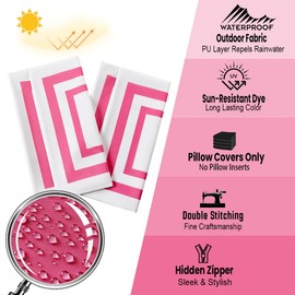 JOJOGOGO 12x20 Hot Pink Frame Outdoor Lumbar Pillow Covers Waterproof & Sunproof Set of 2, White and Pink Outdoor Decorative Lumbar Throw Pillows for Patio Furniture and Porch Decor(Without Inserts)