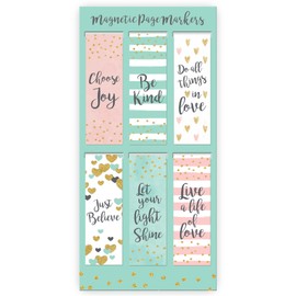 Christian Art Gifts Magnetic Scripture Bookmark Set for Women: Choose Joy Be Kind Just Believe - Inspirational Sparkle Magnetic Bible Verse Pagemarker Set of 6 for Bibles and Books, Size 2.3" and 0.8"
