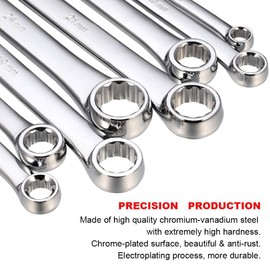 BULLTOOLS Extra Long Double Box End Wrench Set Chrome Vanadium Steel Aviation Wrenches Metric 8-24mm with Organizer Box (8-Piece)