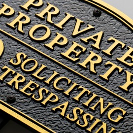 Morgtta Private Property No Soliciting No Trespassing Statement Plaque,Solid Metal Cast Yard Sign, Heavy Duty Material, Embossed Letters,11.5"×7.5" with 31.5" Stakes and Upgraded Stainless Screws