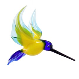American Made Hanging Glass Figurine Ornament - Yellow and Blue Hummingbird