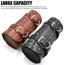 Shkalacar Motorcycle Tool Bag, PU Leather Motorcycle Fork Bag, Saddle Bag with Adjustable Straps, Saddle Bag Compatible with Honda Compatible with Kawasaki Compatible with Suzuki (Brown)